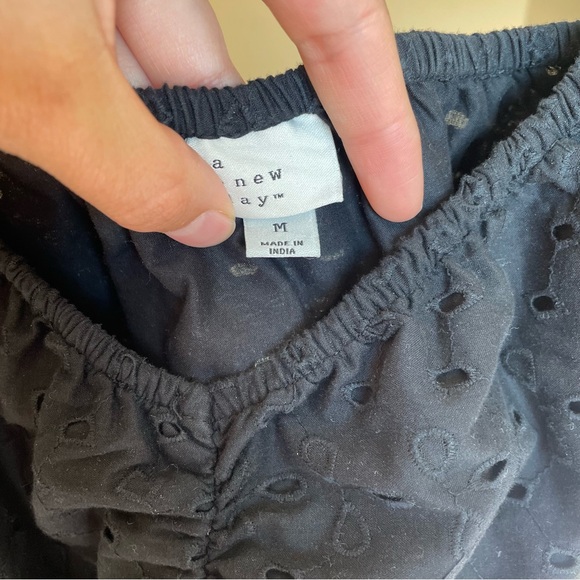 A New Day Black Puff Sleeve Eyelet Blouse - Picture 6 of 7